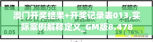 澳门开奖结果+开奖记录表013,实际案例解释定义_GM版8.478