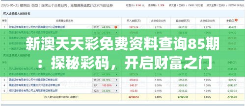 新澳天天彩免费资料查询85期：探秘彩码，开启财富之门