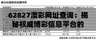 62827澳彩网址查询：揭秘权威博彩信息平台的价值