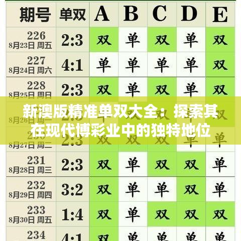 新澳版精准单双大全：探索其在现代博彩业中的独特地位