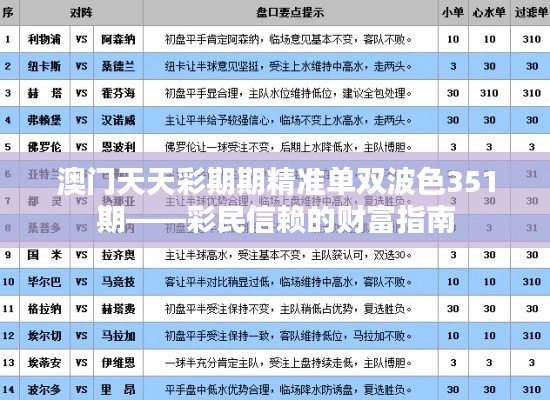 澳门天天彩期期精准单双波色351期——彩民信赖的财富指南